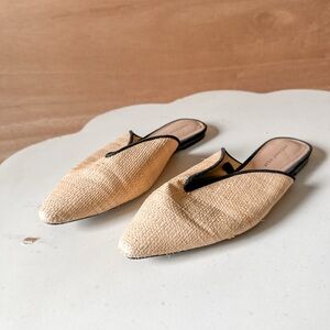 Who What Wear Beige Raffia Pointed-Toe Mule with Black Trim